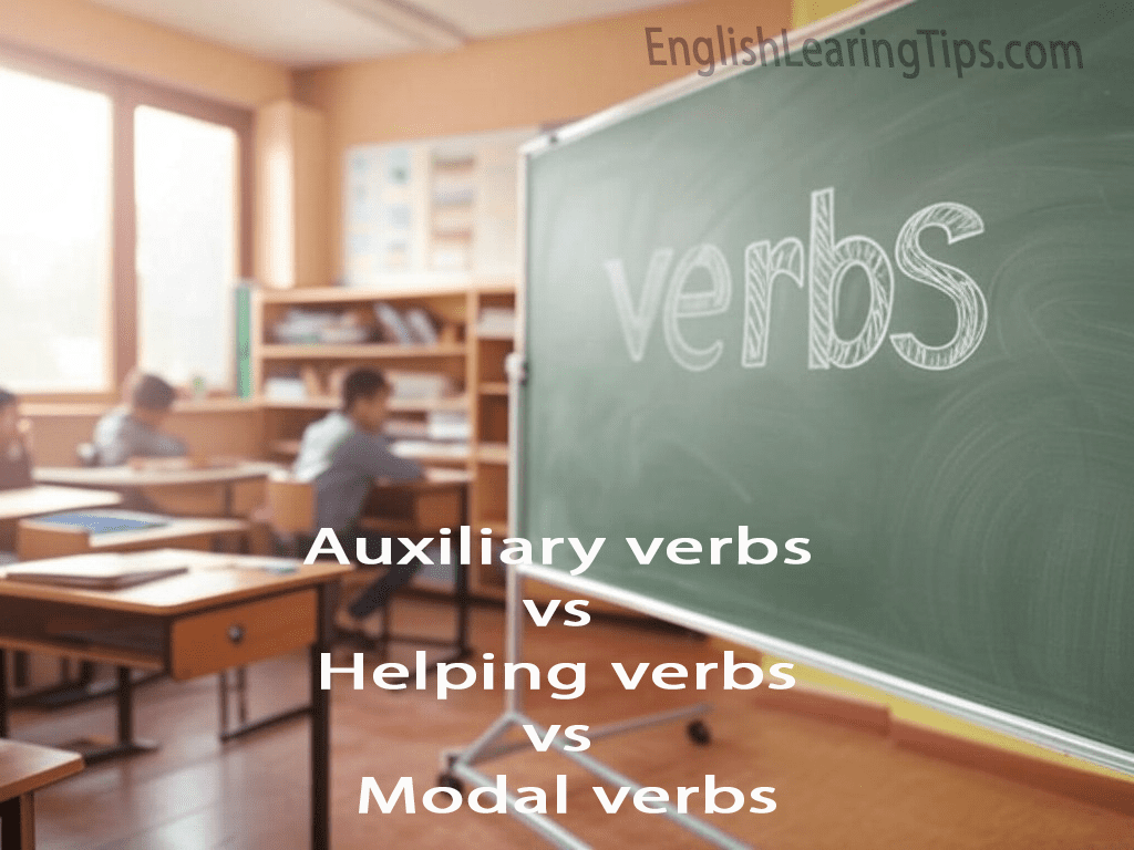 A green school blackboard with the word "Verbs" written clearly in white chalk.