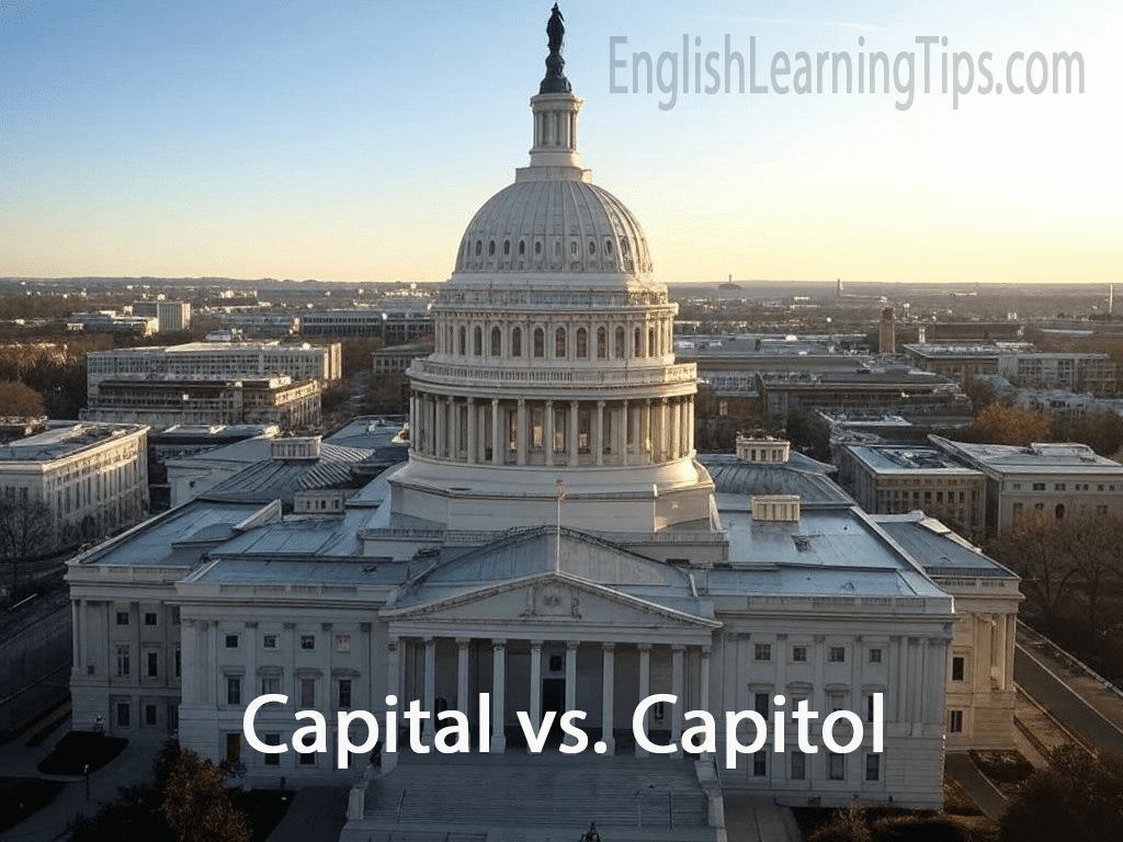 Front view of the white dome of the U.S. Capitol building in Washington, D.C., the legislative meeting place for Congress.
