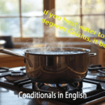 Photo showing the zero conditional in English grammar with the example: If you heat water to 100°C, it boils.