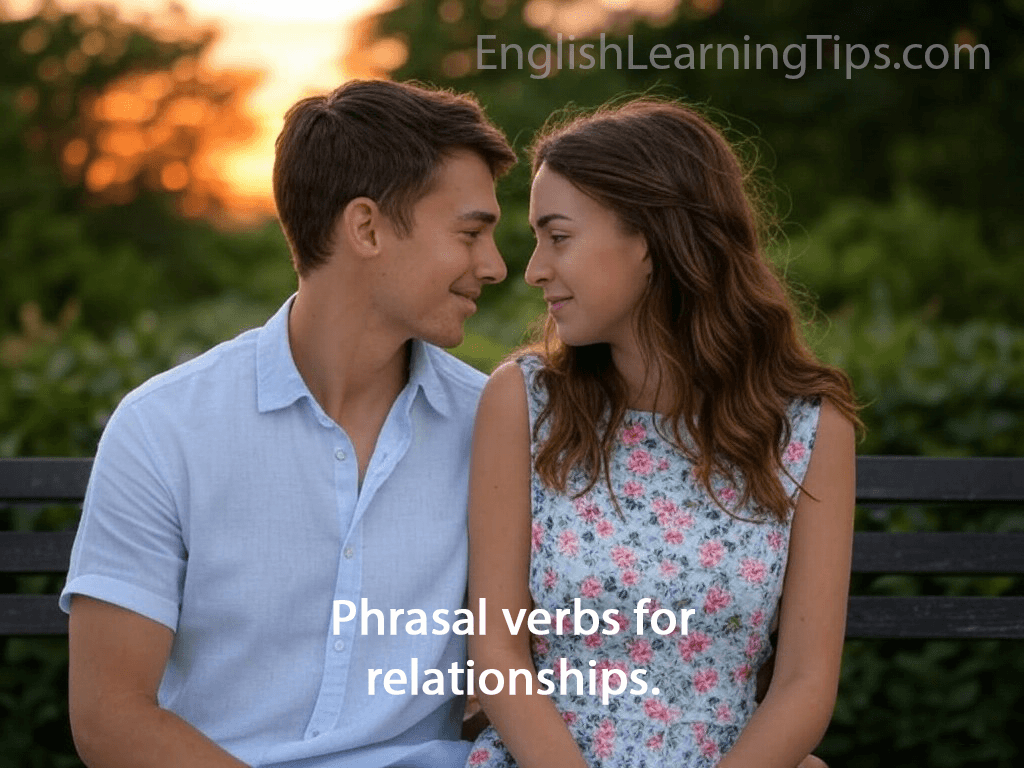 A couple in love showing the need for using phrasal verbs correctly in English