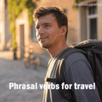A man backpacking in a city, representing English for solo travelers using travel phrasal verbs to navigate.
