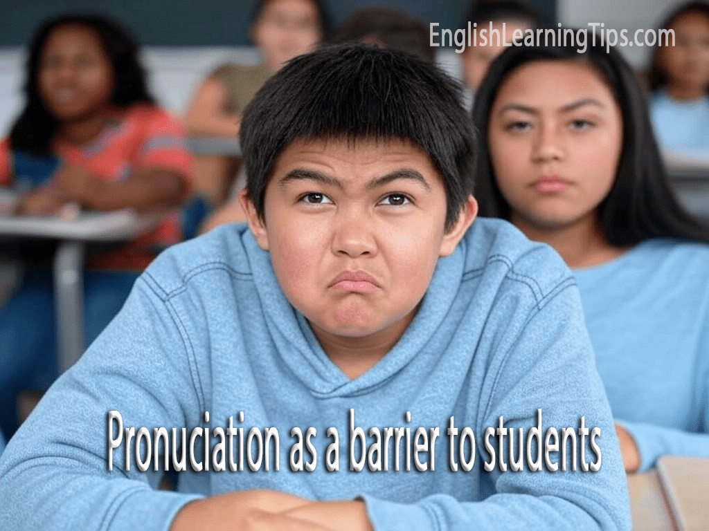A frustrated ESL student looking sad and confused while studying English pronunciation.