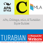 Logos for APA Style, Chicago Manual of Style, MLA, and Turabian style guide for students and researchers.