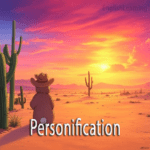 An illustration of a rabbit wearing a cowboy hat in a desert setting as an example of personification and anthropomorphism.