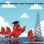 A cartoon illustration featuring four red cardinal birds used as a metaphor to explain cardinal numbers and set theory in mathematics.