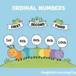 A colorful cartoon caterpillar on a green hill with circles showing 1st, 4th, 6th, 8th, and 10th, with birds holding banners for First, Second, and Third.