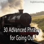 A vintage steam train traveling through a grassy field, used as a metaphor for blowing off steam and advanced English phrases for going out.
