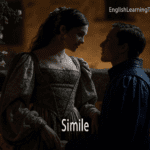 A man and woman in Renaissance clothing on a balcony representing Romeo and Juliet, used to illustrate a simile example.