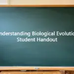 A green chalkboard in a classroom with the text "Understanding Biological Evolution Student Handout" written on it.