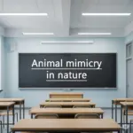 A classroom blackboard with the text "Animal mimicry in nature" written on it.