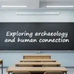 A classroom chalkboard with the text Exploring Archaeology and Human Connection written on it.