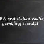 Chalkboard text reading "NBA and Italian mafia gambling scandal" for an ESL lesson plan.