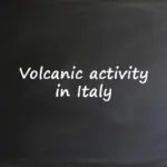 Chalkboard text reading Volcanic activity in Italy as a title for an ESL classroom lesson.