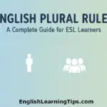 A visual guide titled "English Plural Rules" featuring a silhouette of one person next to a group of three people to represent singular and plural forms.