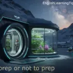 A futuristic luxury survival bunker built into a snowy mountain with a hydroponic garden and a private jet, used as a visual aid for an ESL lesson on billionaire preppers.