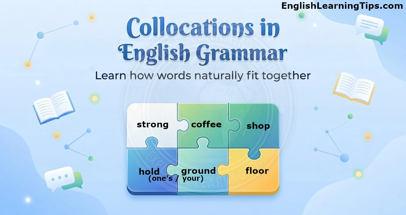 A 2x3 puzzle grid showing interlocking English collocations including strong coffee, coffee shop, and hold ground.