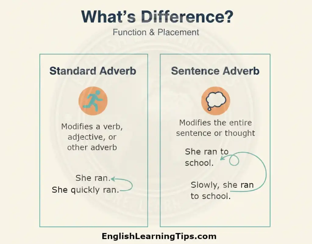 Standard vs sentence adverbs comparison