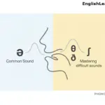 Minimalist line art of a human profile showing speech sounds with IPA symbols like the schwa and dental fricatives.