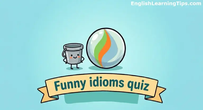 Cartoon illustration of a marble and a bucket for a funny English idioms quiz.