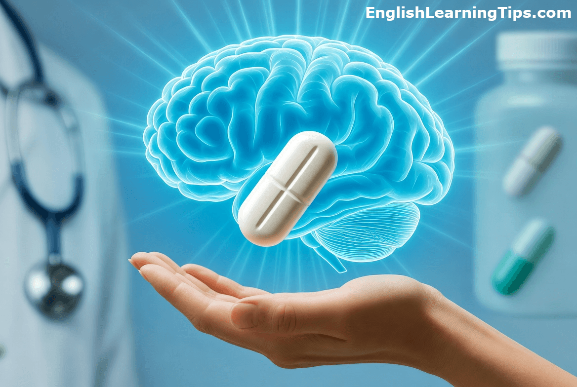 Human hand holding a glowing digital brain with a medical pill to illustrate the placebo effect in science